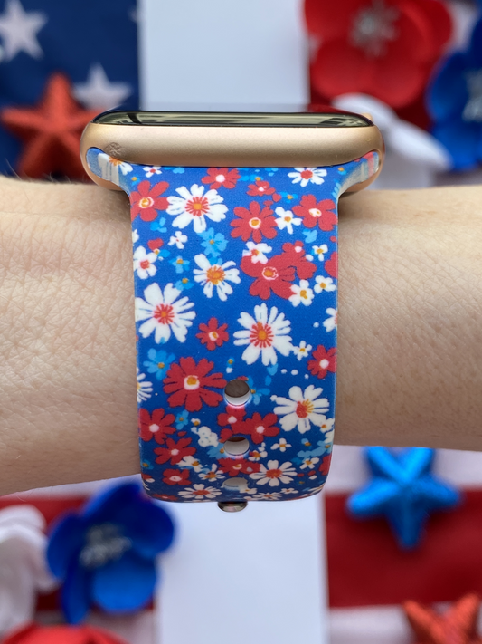 4th of July Patriotic Floral Watch Band For Apple Watch