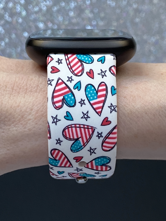 4th of July Hearts Fitbit Versa 3/Versa 4/Sense/Sense 2 Watch Band
