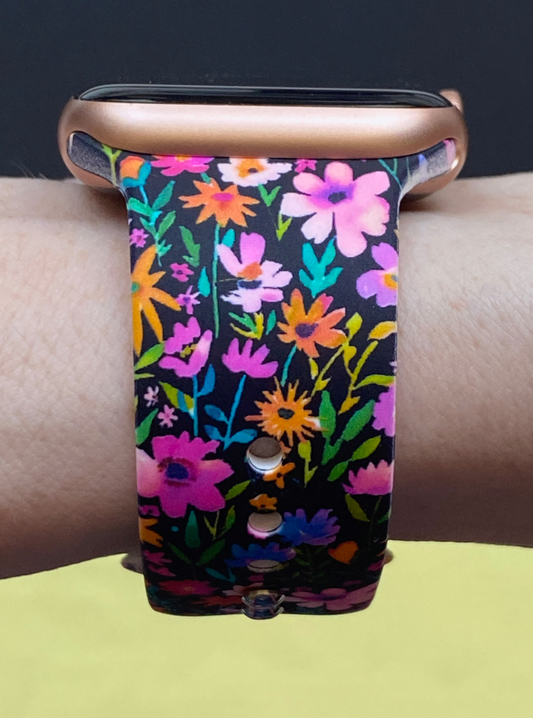 Summer Flowers Black Watch Band For Apple Watch