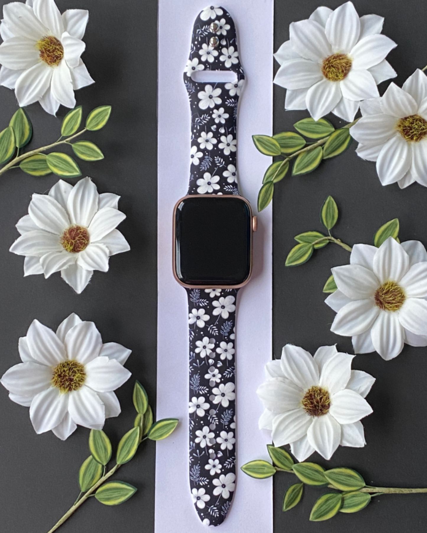 Black Floral Watch Band For Apple Watch
