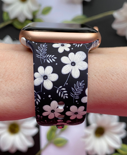 Black Floral Watch Band For Apple Watch