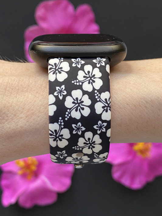 Black Hibiscus Fitbit Versa 3/Versa 4/Sense/Sense 2 Watch Band