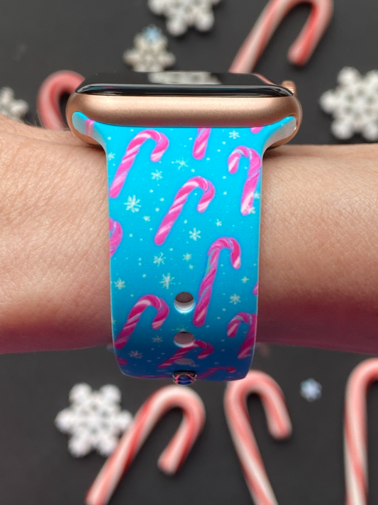 Blue Christmas Candy Canes Watch Band For Apple Watch