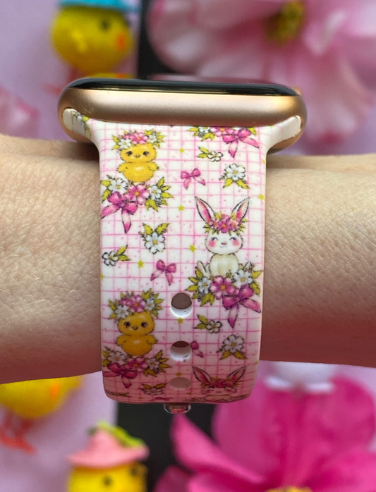 Easter Bunny and Chicks Pink Watch Band For Apple Watch