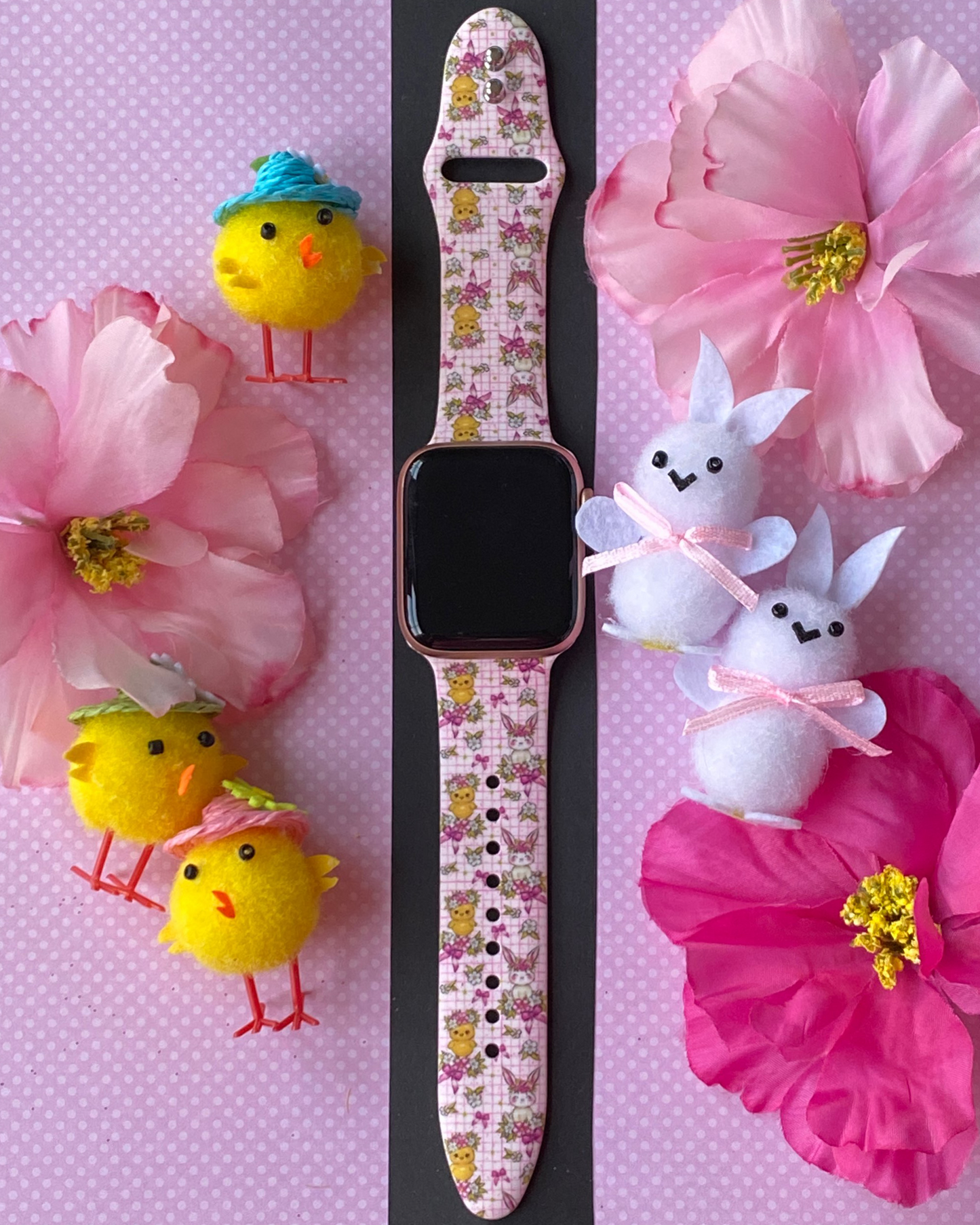 Easter Bunny and Chicks Pink Watch Band For Apple Watch