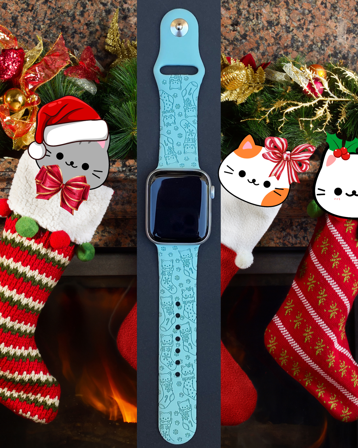 Christmas Cats Stocking Watch Band For Apple Watch