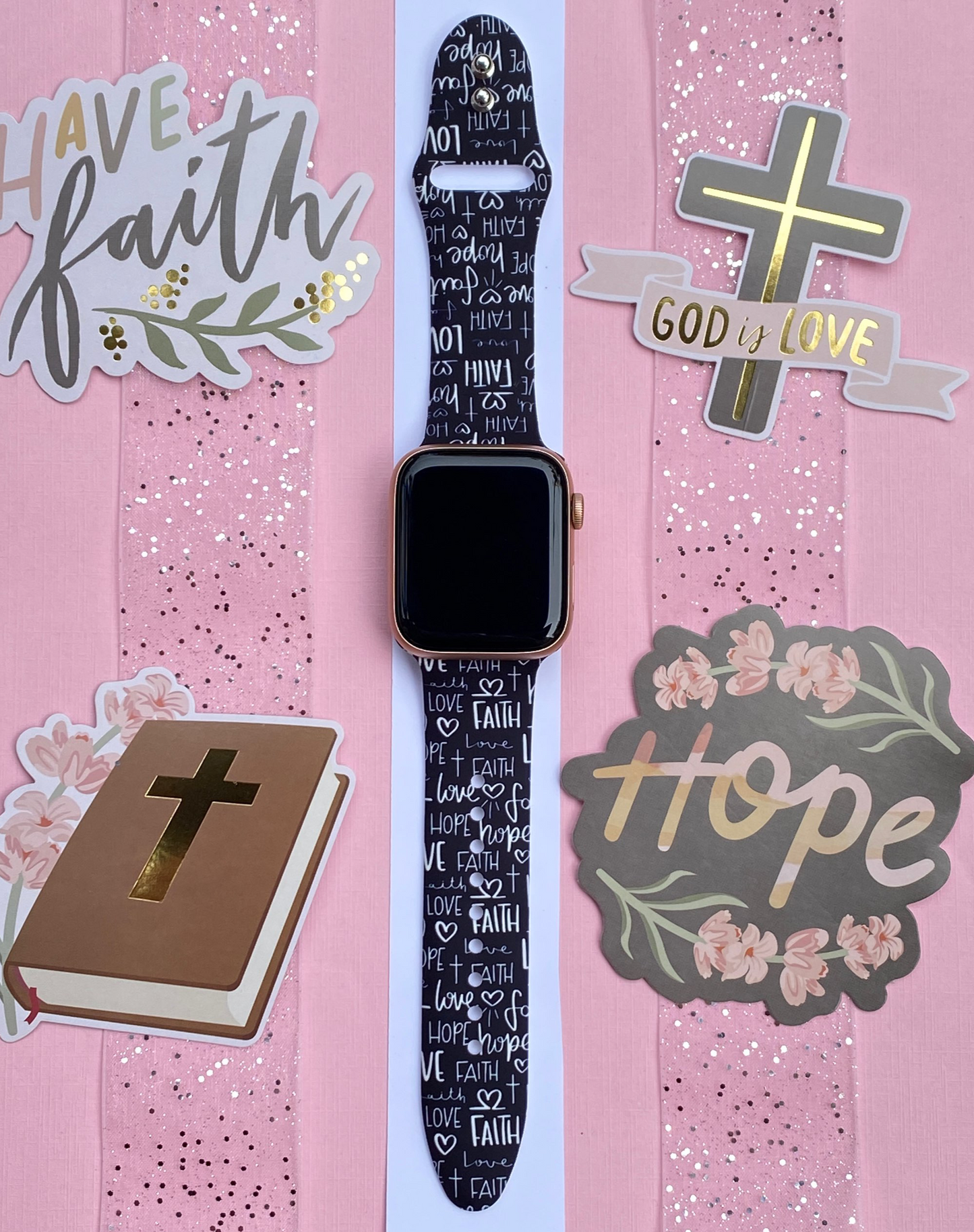 Faith Love Hope Black Watch Band For Apple Watch