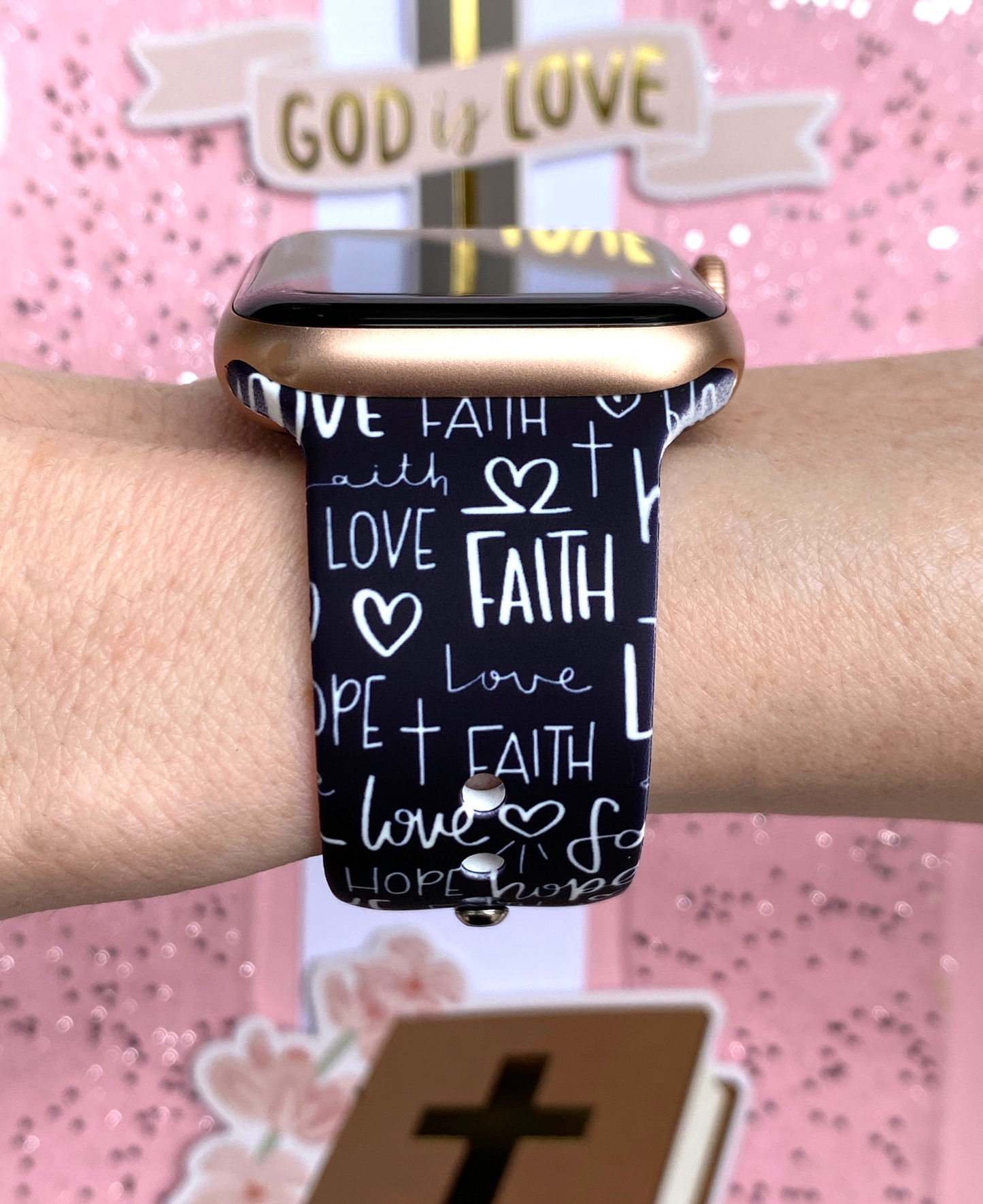 Faith Love Hope Black Watch Band For Apple Watch