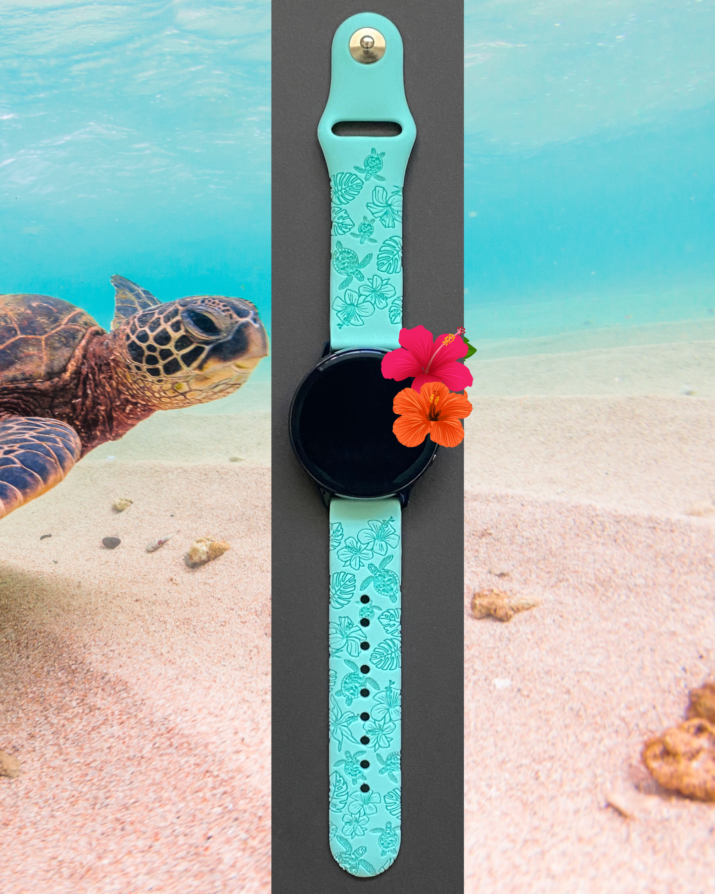 Hibiscus Turtles 20mm Samsung Galaxy Watch Band