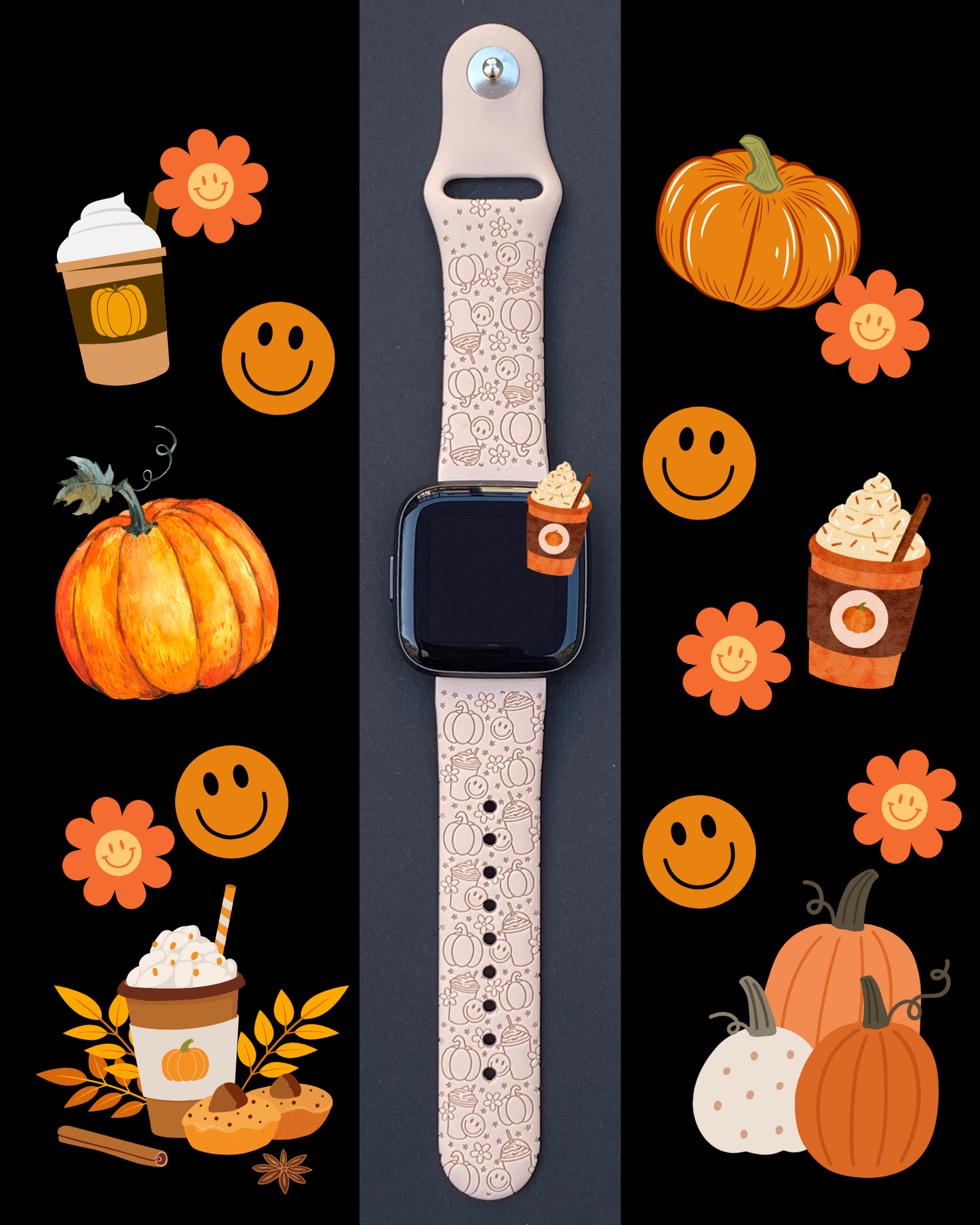 Pumpkin Latte Smiley Fitbit Versa 1/2 Watch Band