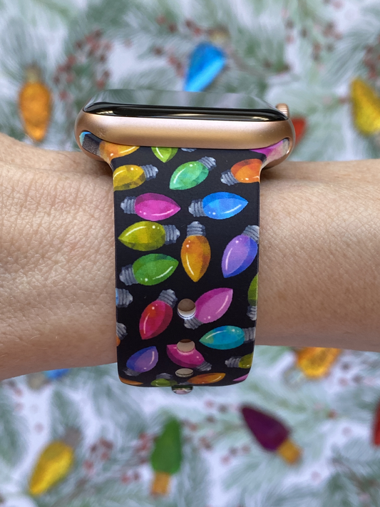 Christmas Lights Black Watch Band For Apple Watch