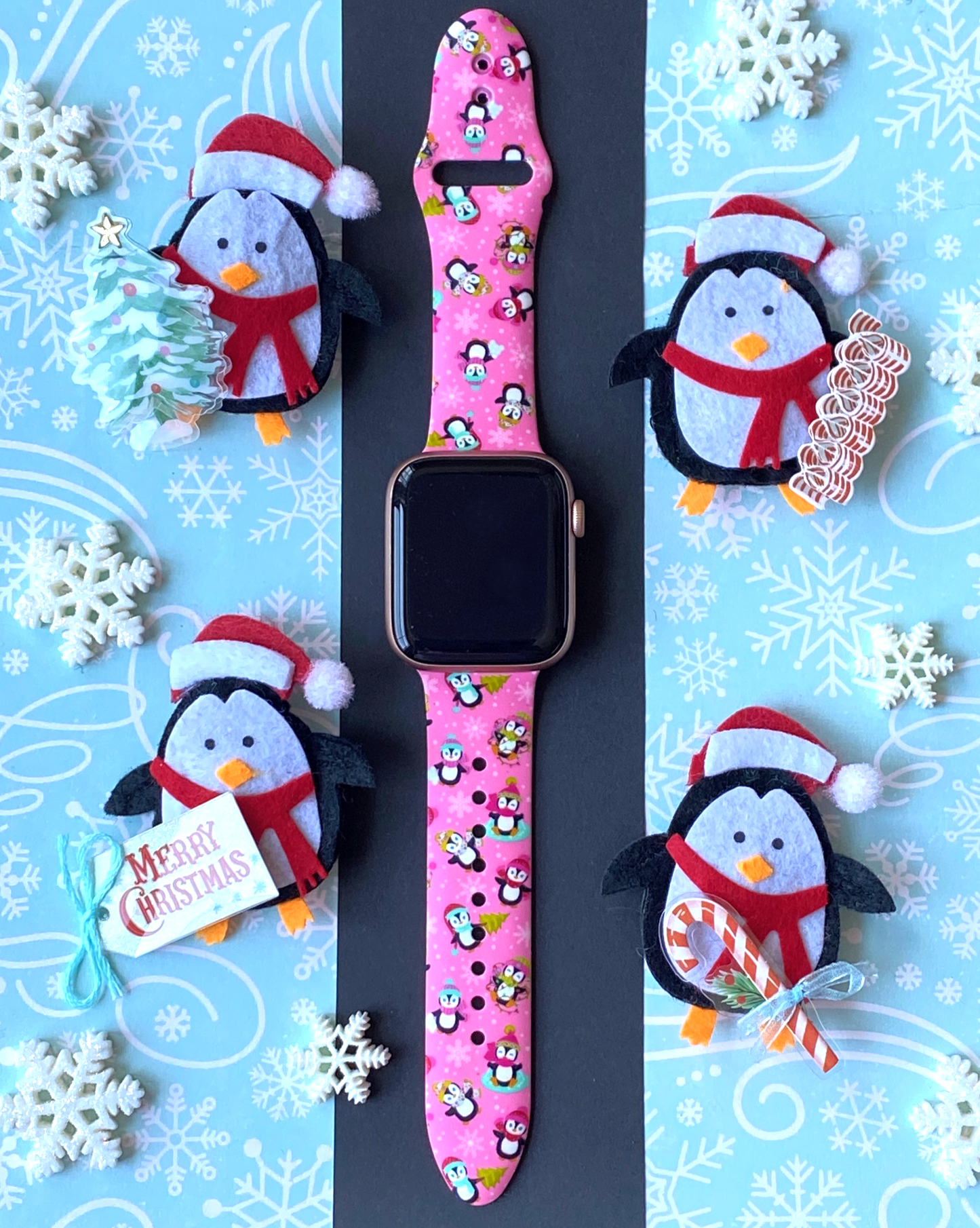 Pink Winter Penguins Watch Band For Apple Watch