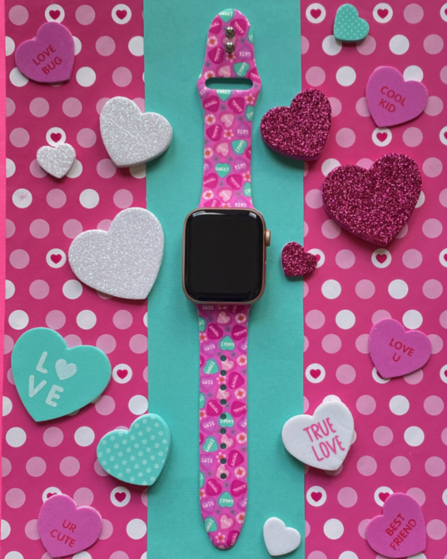 Pink Candy Hearts Watch Band For Apple Watch