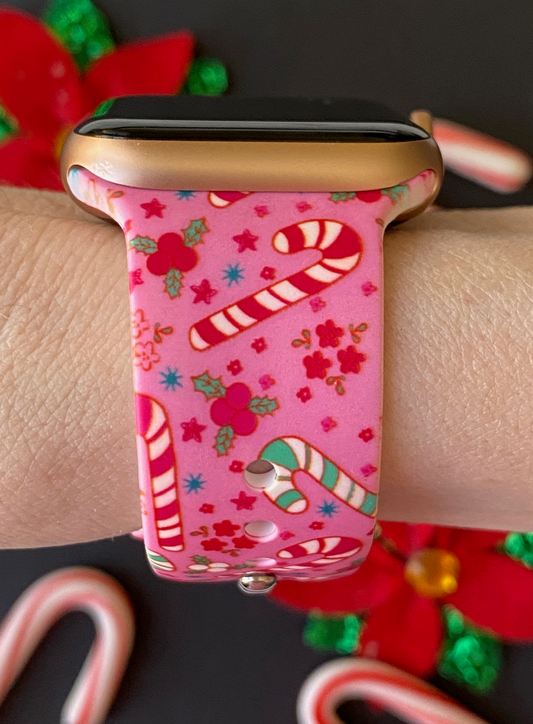 Pink Candy Canes Watch Band For Apple Watch