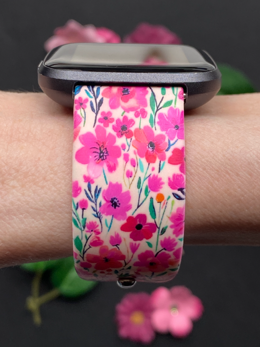 Pink Wildflowers Fitbit Versa 1/2 Watch Band