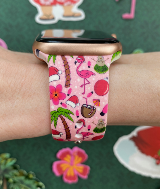 Pink Flamingo Christmas Watch Band For Apple Watch