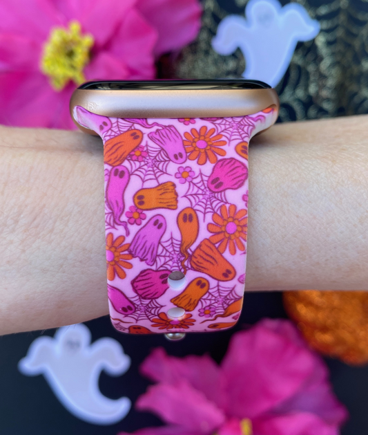 Pink Ghosts Halloween Watch Band For Apple Watch