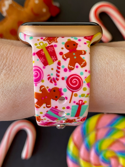 Pink Christmas Gingerbread Watch Band For Apple Watch