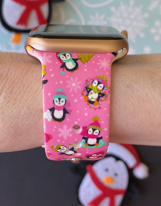Pink Winter Penguins Watch Band For Apple Watch