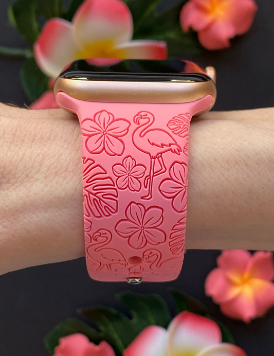 Plumeria Flamingo Watch Band For Apple Watch
