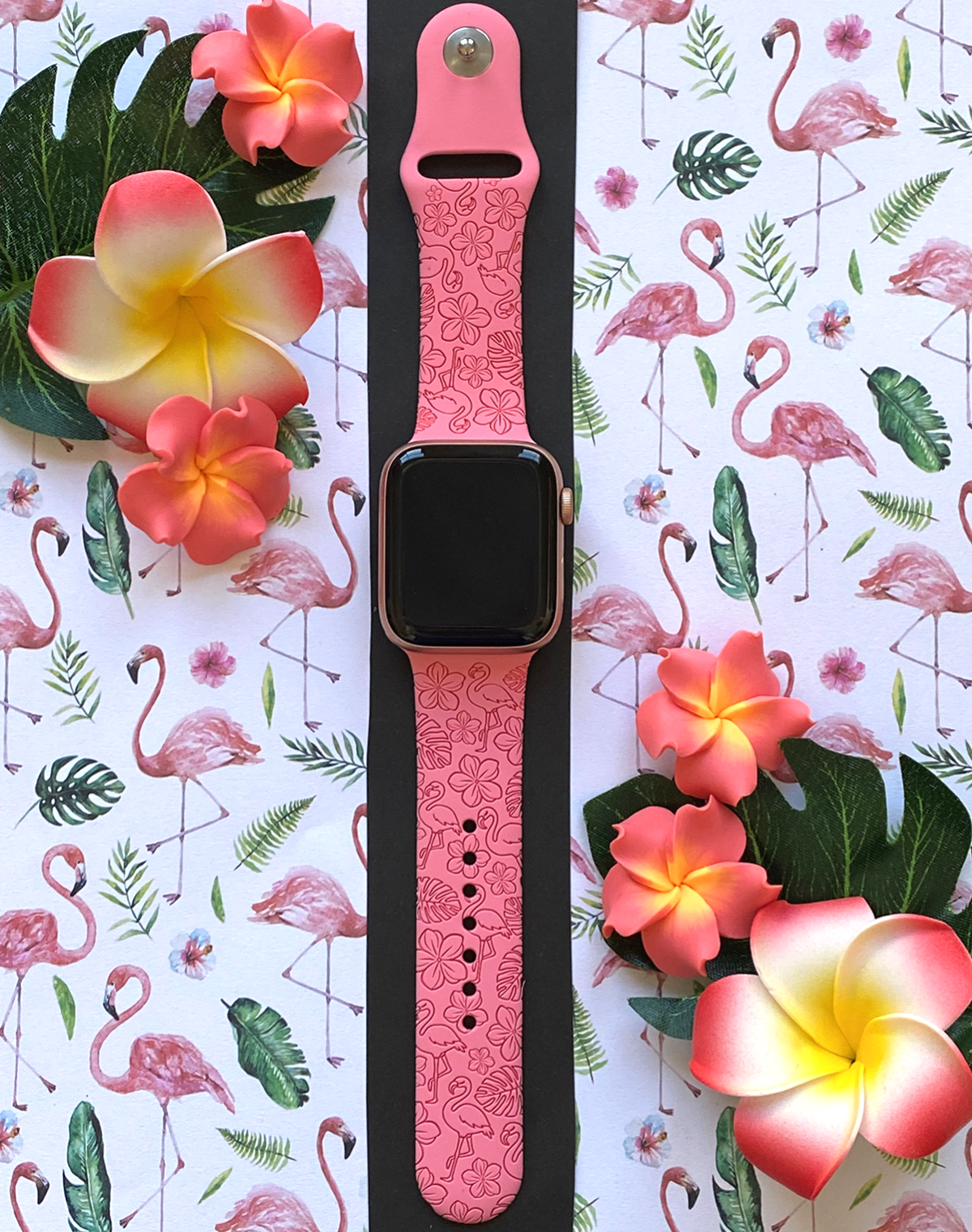 Plumeria Flamingo Watch Band For Apple Watch