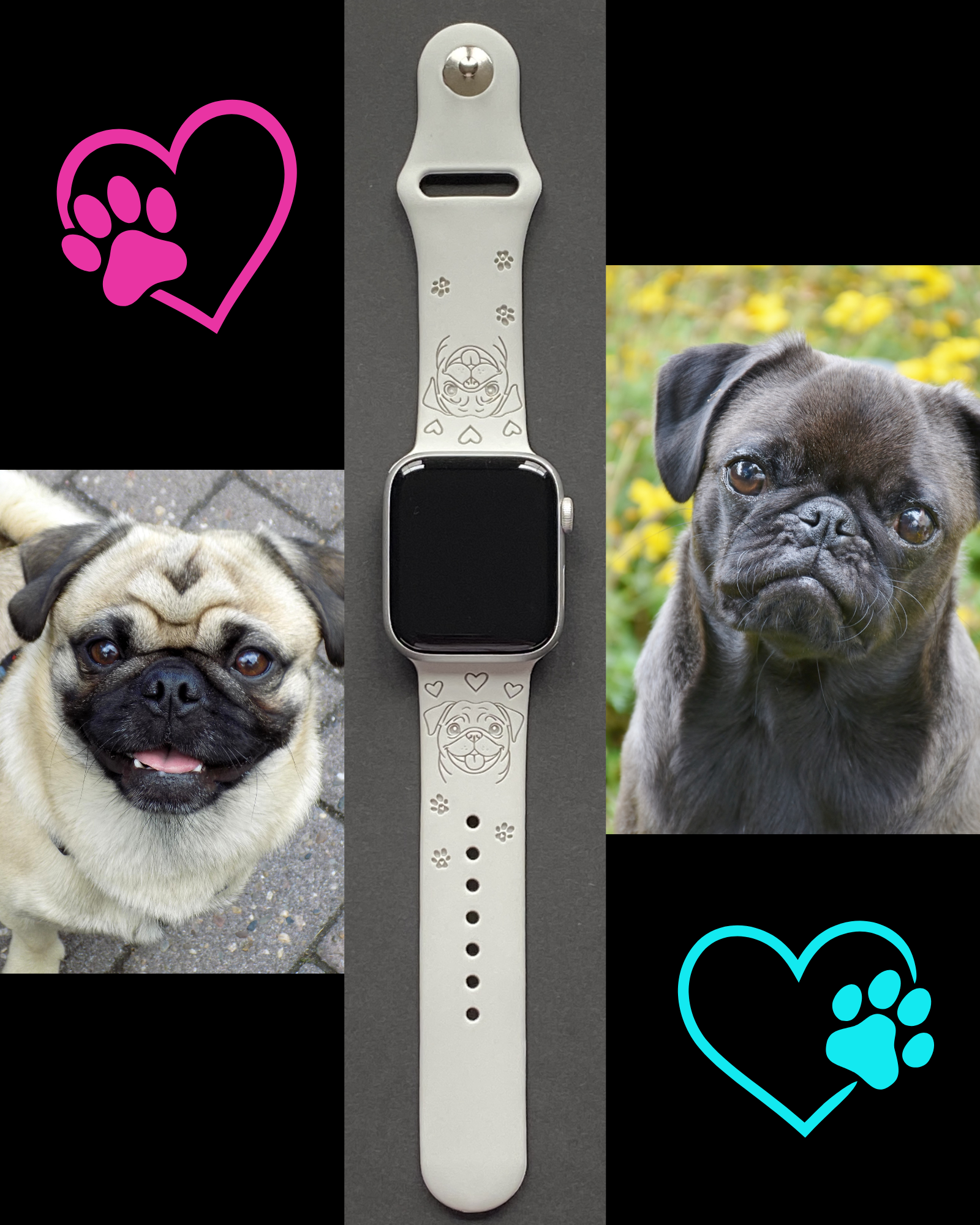 My Pug Dog Apple Watch Silicone Engraved Band – Lux Bands Shop