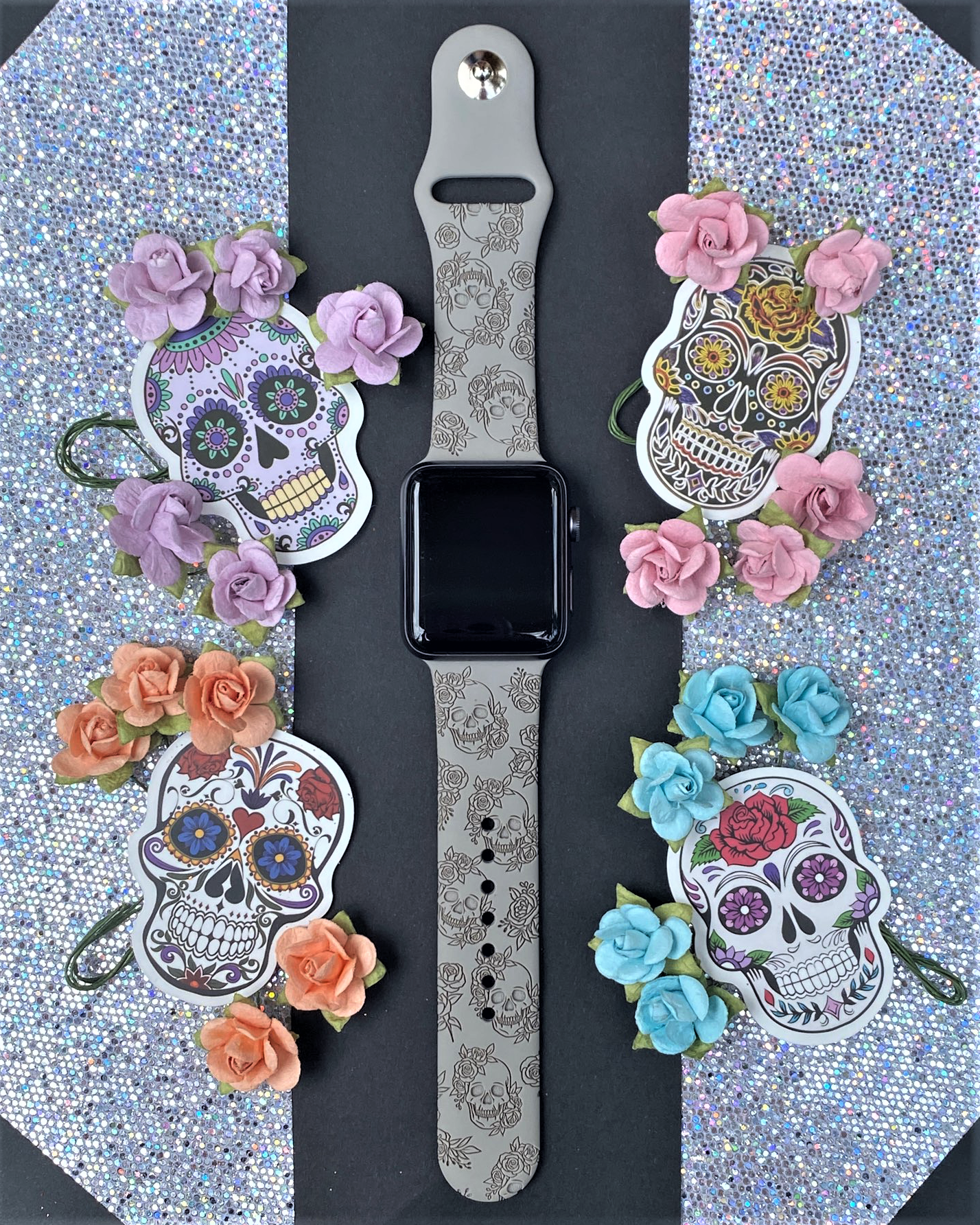 Fancy Skull and Roses Watch Band For Apple Watch