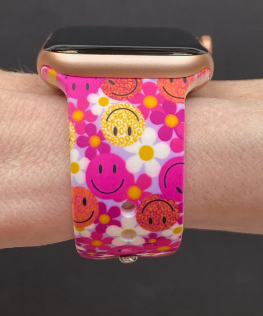 Pink Smiley Floral Watch Band For Apple Watch