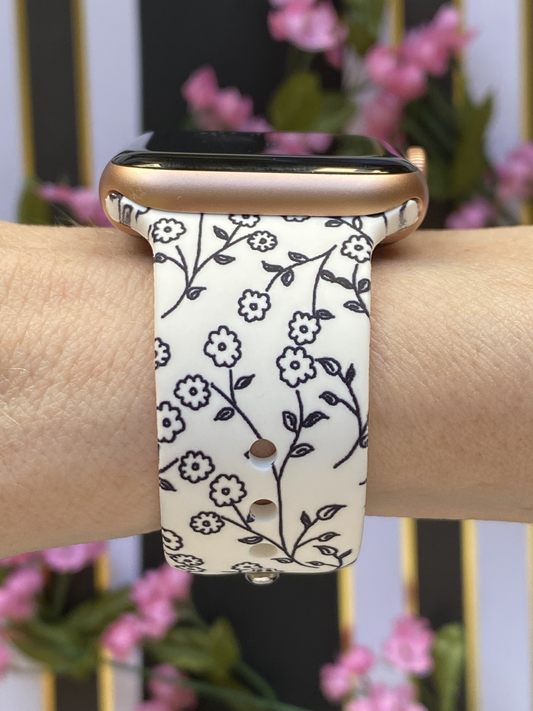 Black Flowers Watch Band For Apple Watch