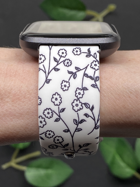 Black Flowers Fitbit Versa 1/2 Watch Band