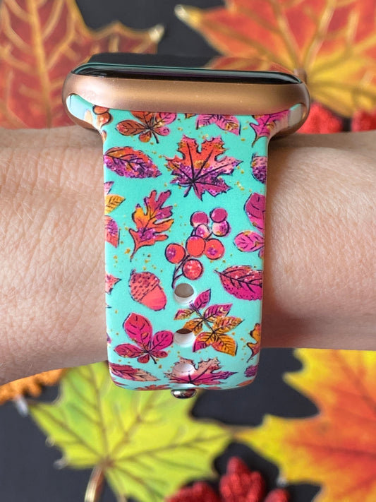 Teal Fall Leaves Watch Band For Apple Watch