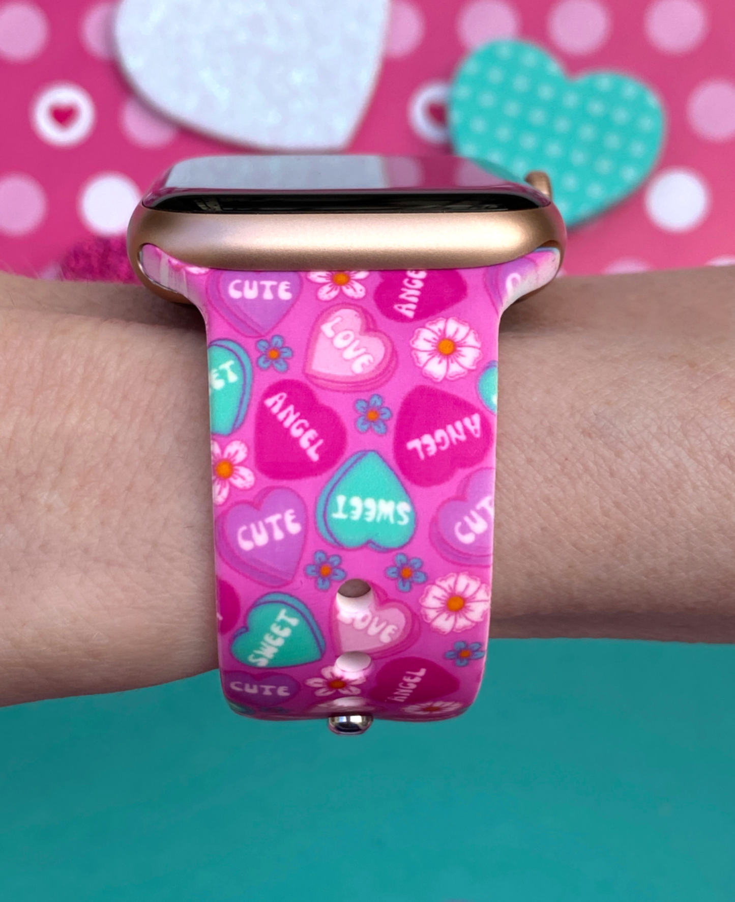 Pink Candy Hearts Watch Band For Apple Watch