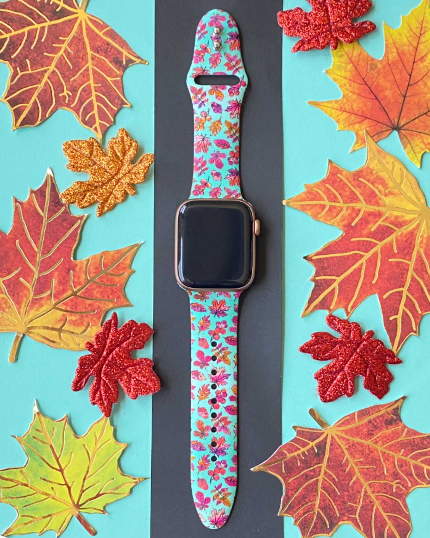 Teal Fall Leaves Watch Band For Apple Watch