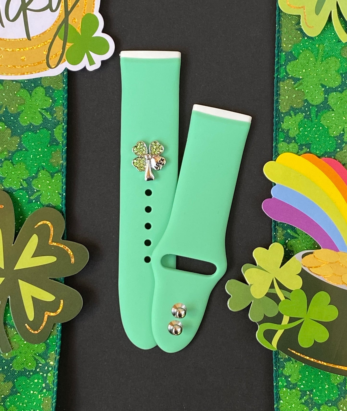 Green Band and Clover Charm Fitbit Versa 3/Versa 4/Sense/Sense 2 Watch Band
