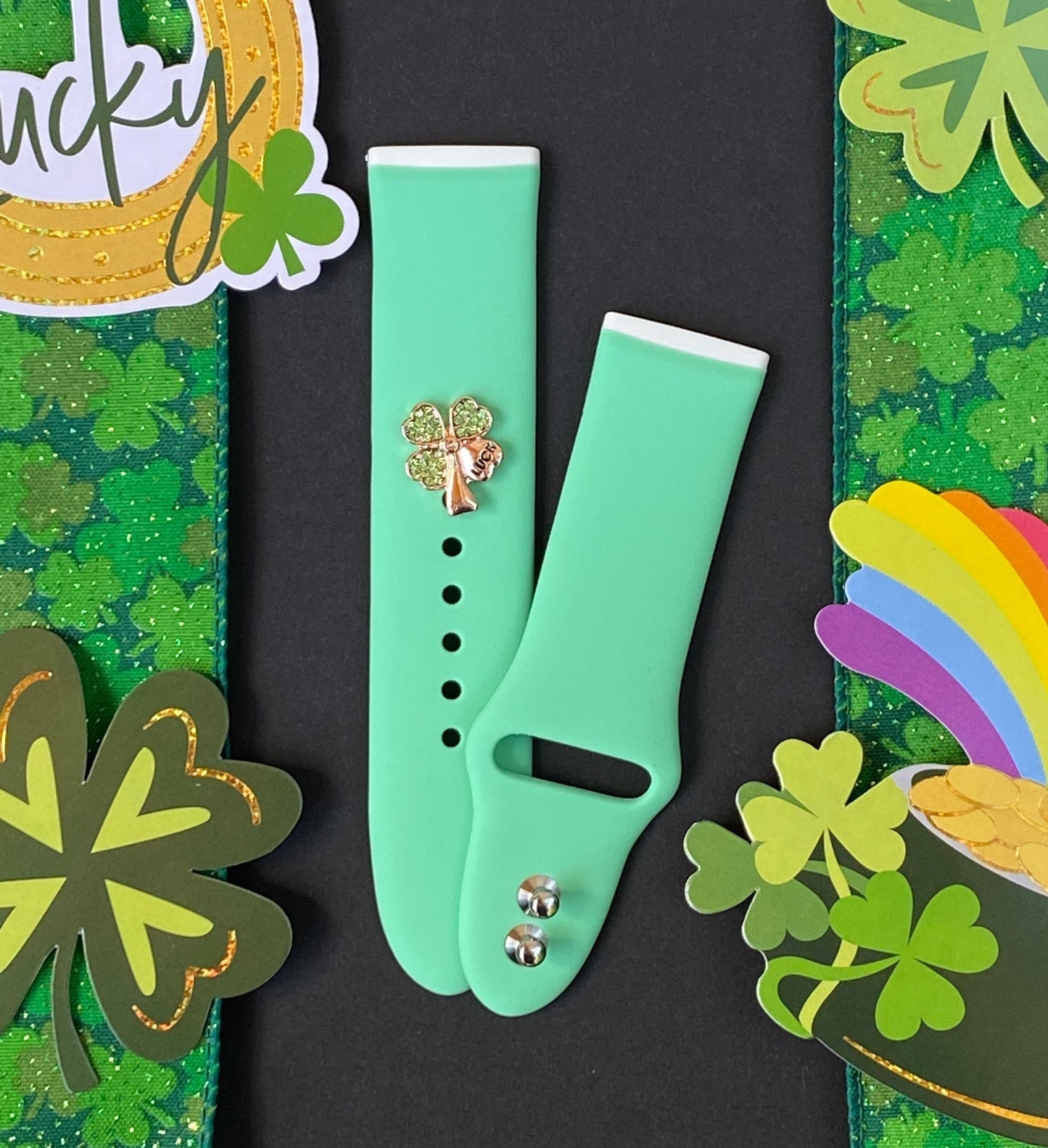 Green Band and Clover Charm Fitbit Versa 3/Versa 4/Sense/Sense 2 Watch Band