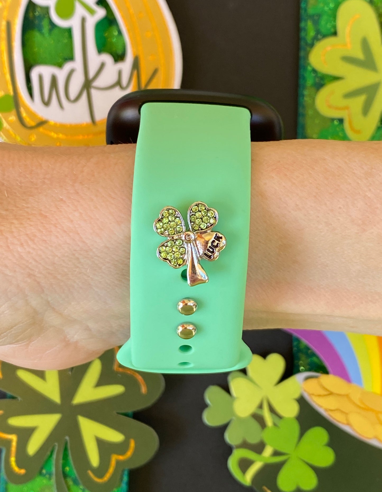 Green Band and Clover Charm Fitbit Versa 3/Versa 4/Sense/Sense 2 Watch Band