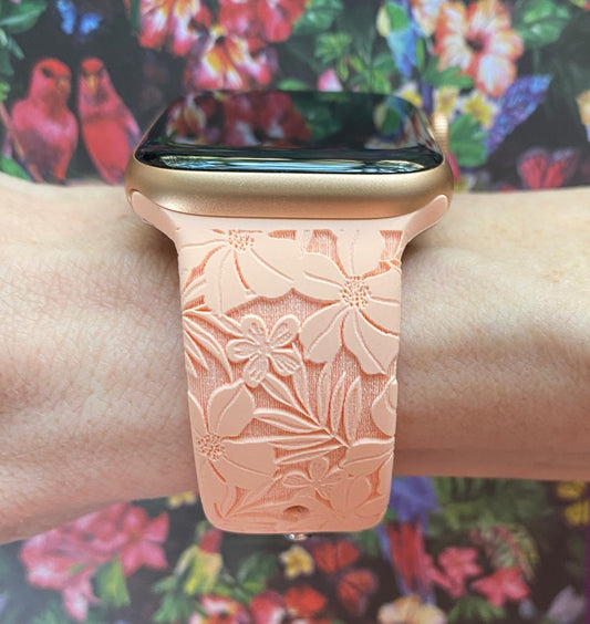 Coral Peach Hibiscus Watch Band For Apple Watch