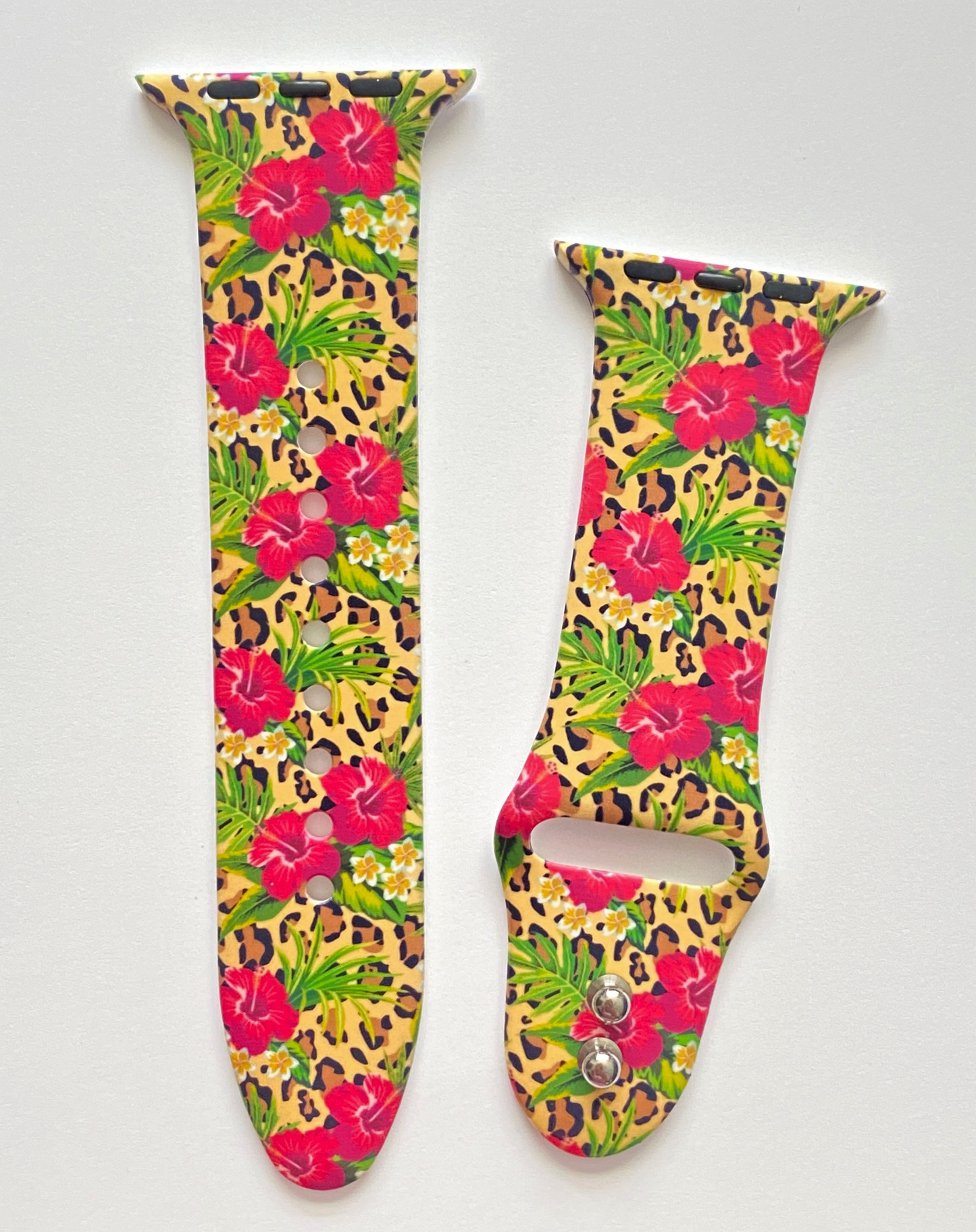 Tropical Hibiscus Leopard Watch Band For Apple Watch