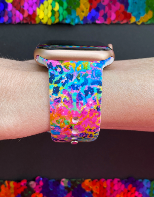 Neon Leopard Splatter Watch Band For Apple Watch