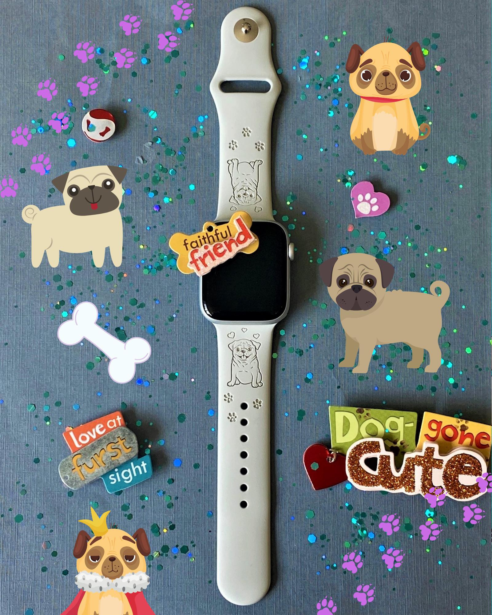 Pug Dog Apple Watch Silicone Engraved Band – Lux Bands Shop