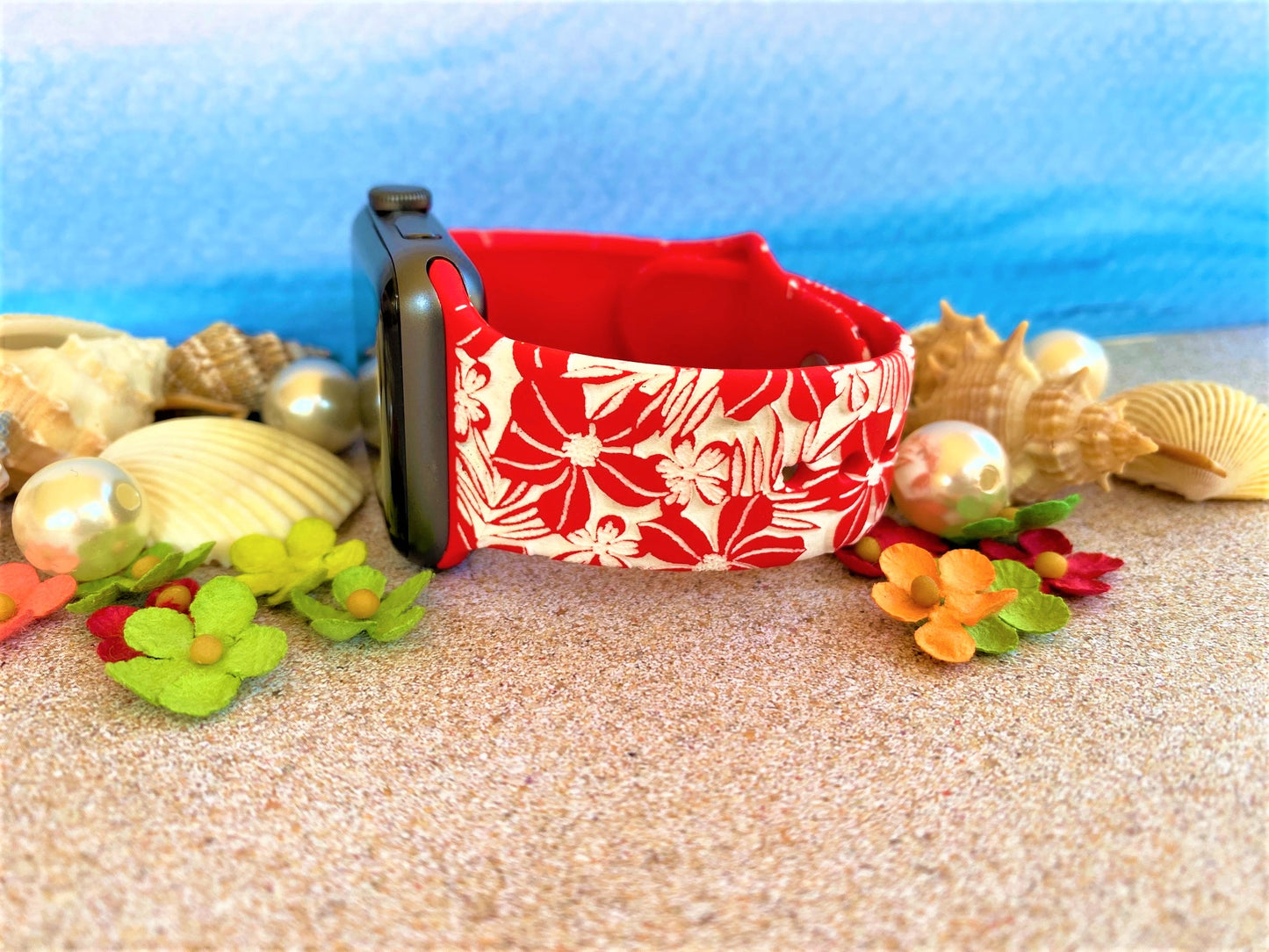 Red Hibiscus Apple Watch Band