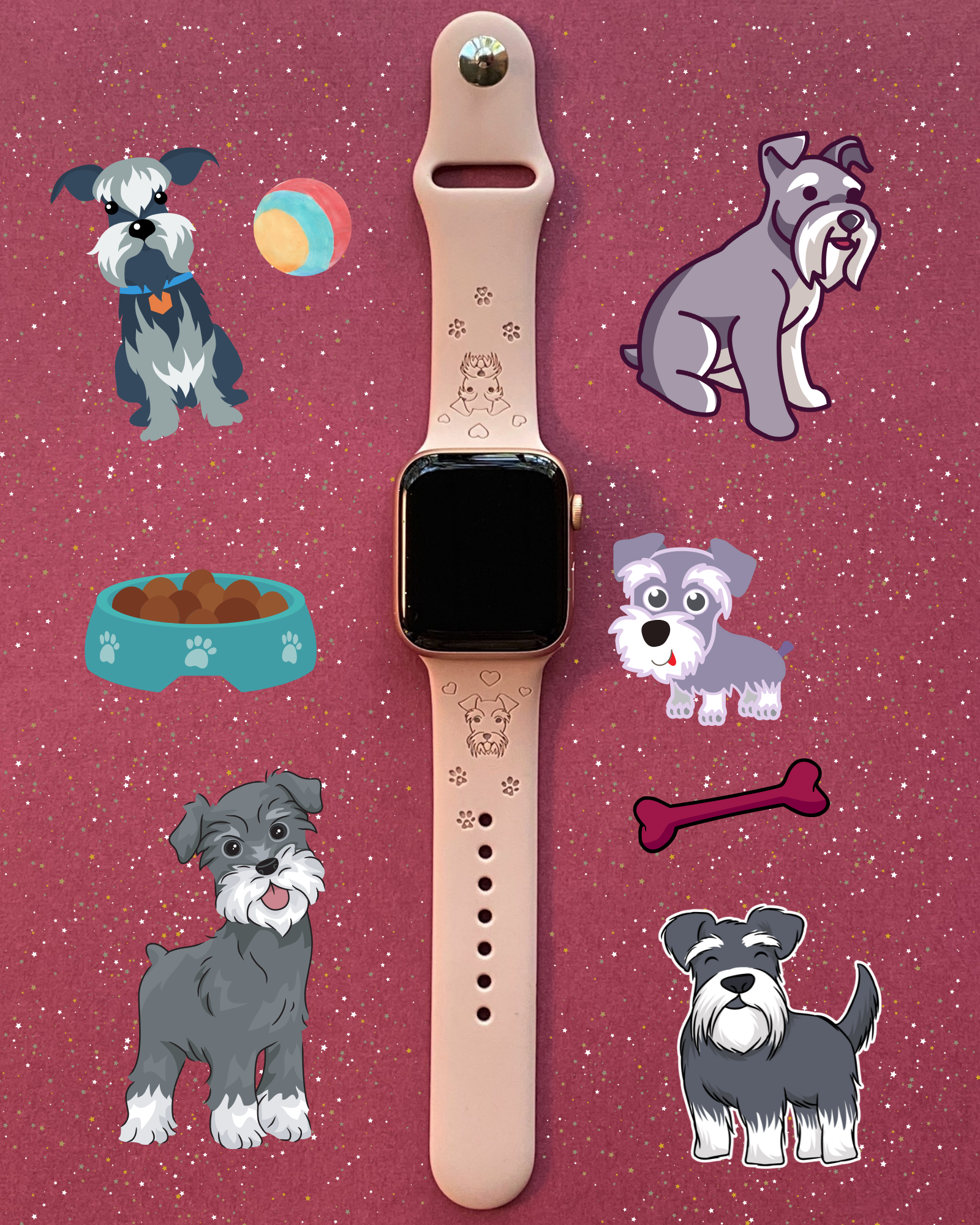 Silicone Band Personalized Apple Watch Band Dog Schnauzer Dog