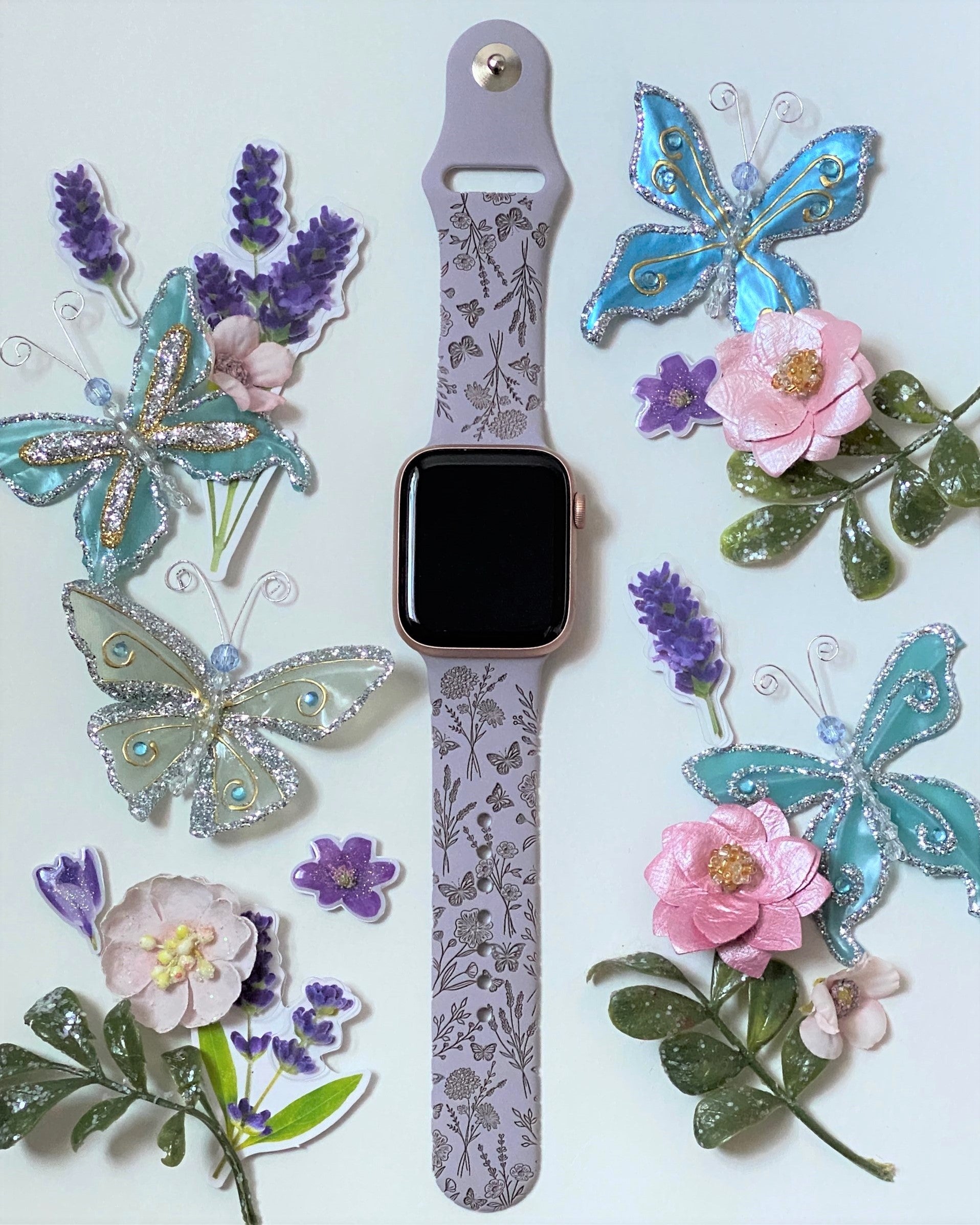 Wildflowers and Butterflies Apple Watch Silicone Engraved Band – Lux Bands  Shop