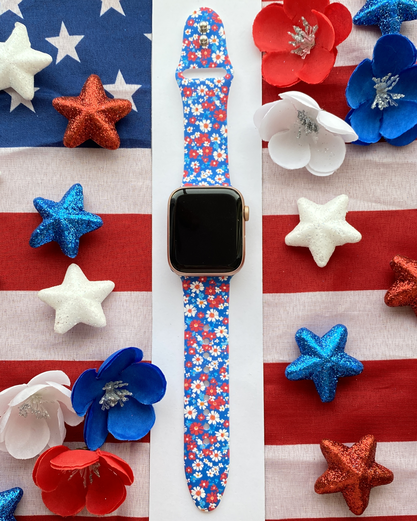 4th of July Patriotic Floral Watch Band For Apple Watch