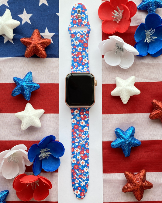 4th of July Patriotic Floral Watch Band For Apple Watch