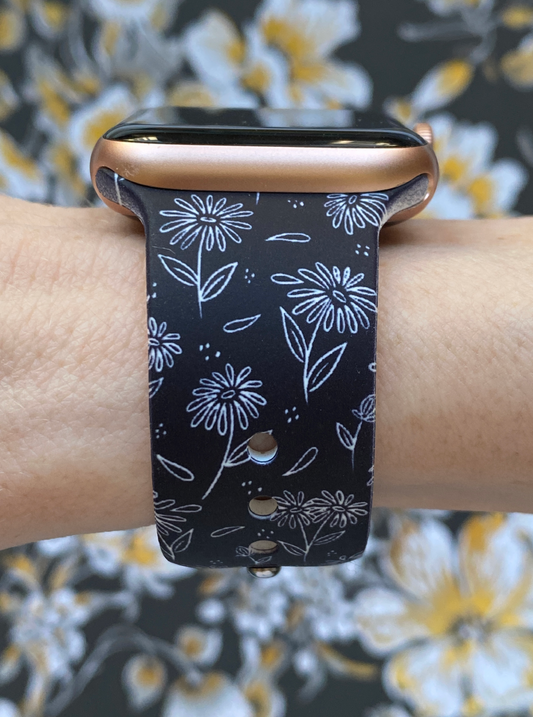 Black Daisies Watch Band For Apple Watch