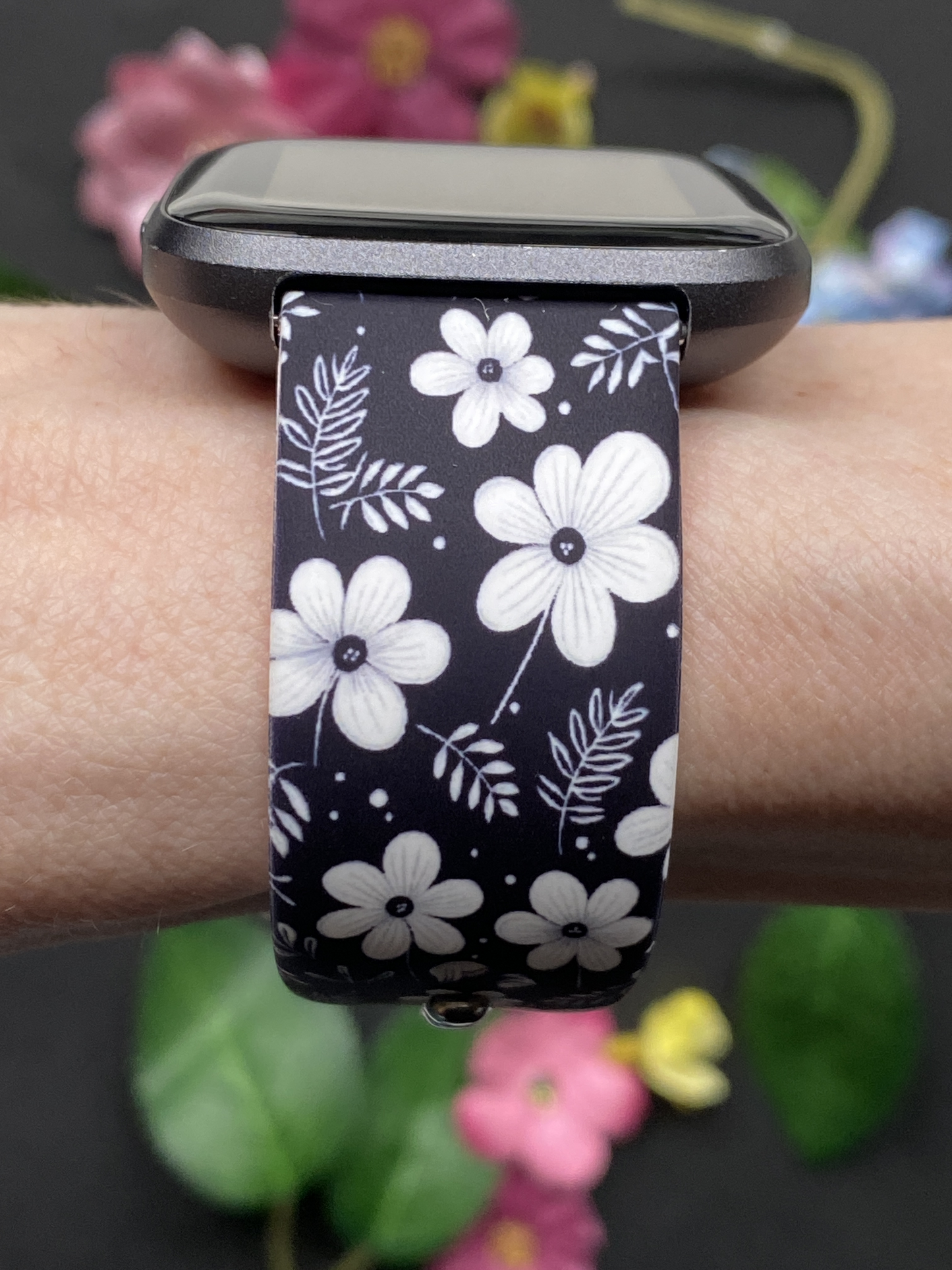 Black Floral Fitbit Versa 1/2 Watch Band