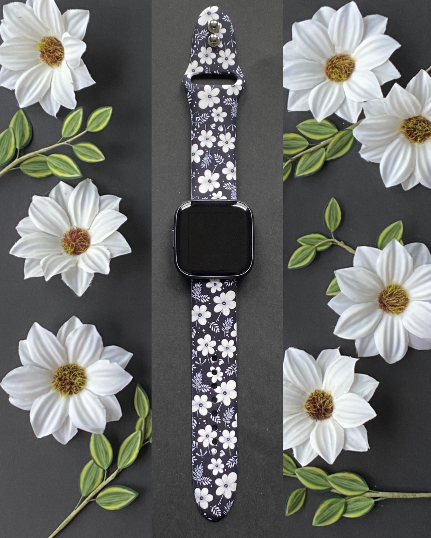 Black Floral Fitbit Versa 1/2 Watch Band