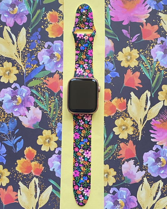 Summer Flowers Black Watch Band For Apple Watch