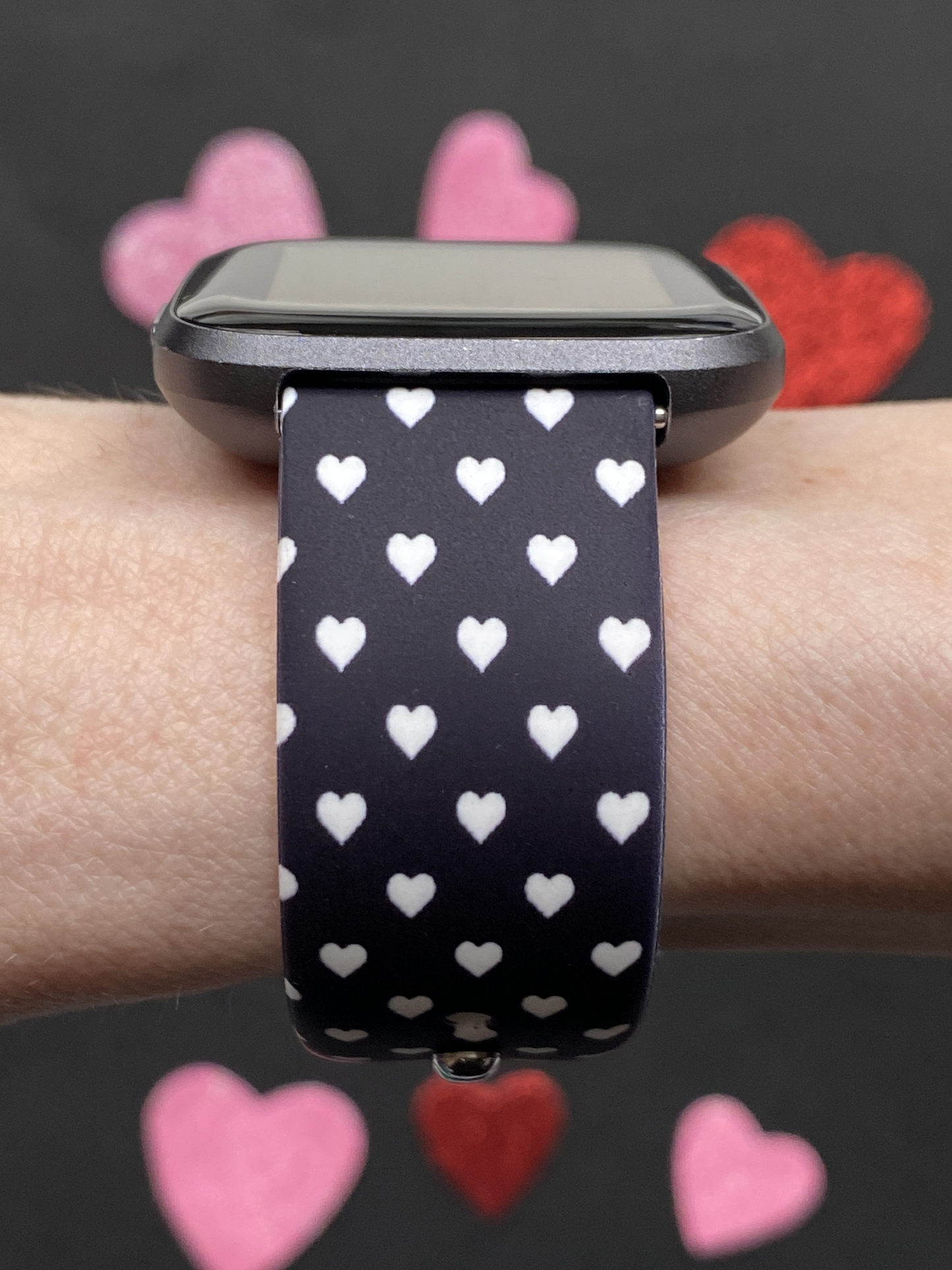 Valentine Hearts Black Fitbit Versa 1/2 Watch Band
